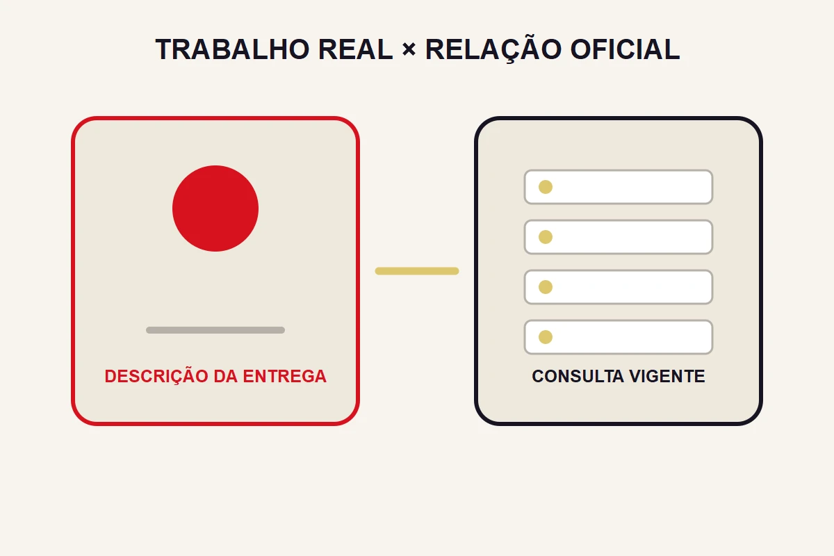Um painel de descrição do trabalho é comparado com uma lista abstrata de consulta oficial vigente.