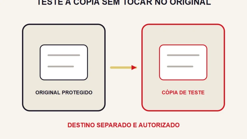 Dois painéis separados mostram o arquivo original protegido e uma cópia usada no teste.
