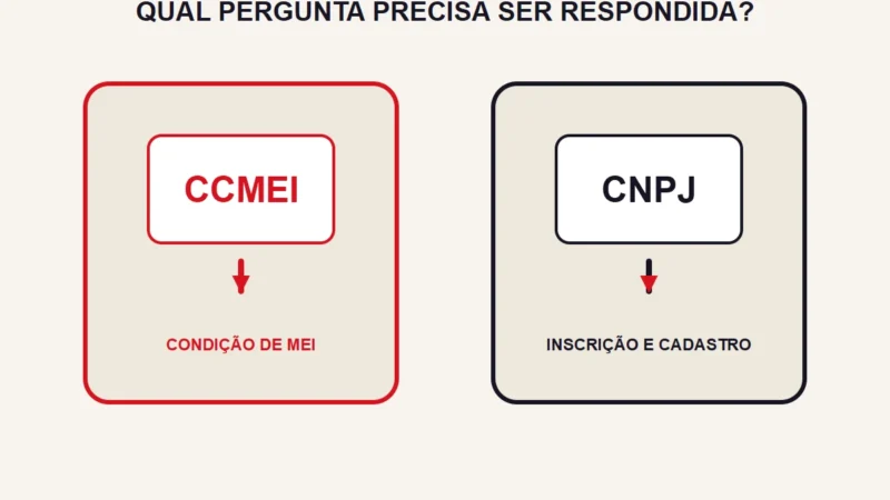 Dois cartões explicativos ligam CCMEI à condição de MEI e CNPJ à inscrição e ao cadastro.