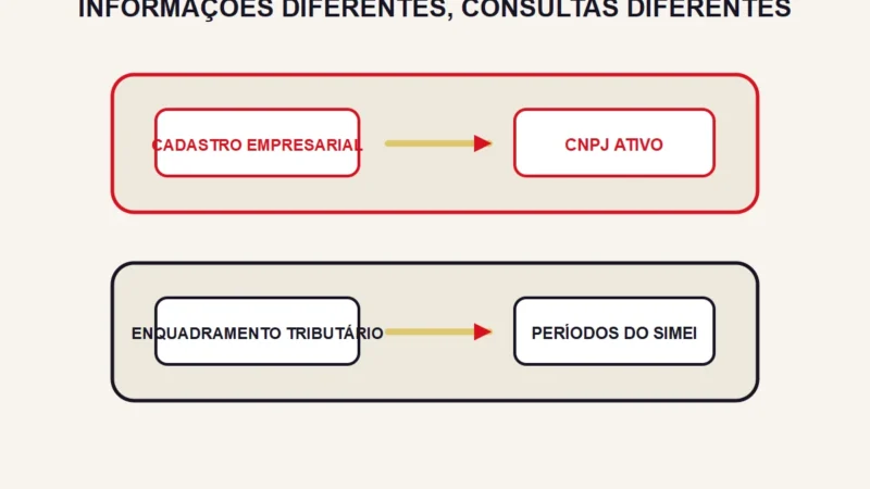 Dois painéis independentes distinguem cadastro empresarial e enquadramento tributário.