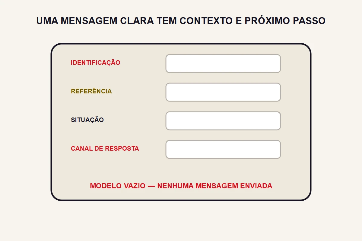 Um modelo vazio separa identificação, referência, situação e canal de resposta.