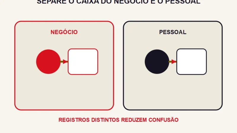 Dois painéis separam o caixa do negócio e o dinheiro pessoal.