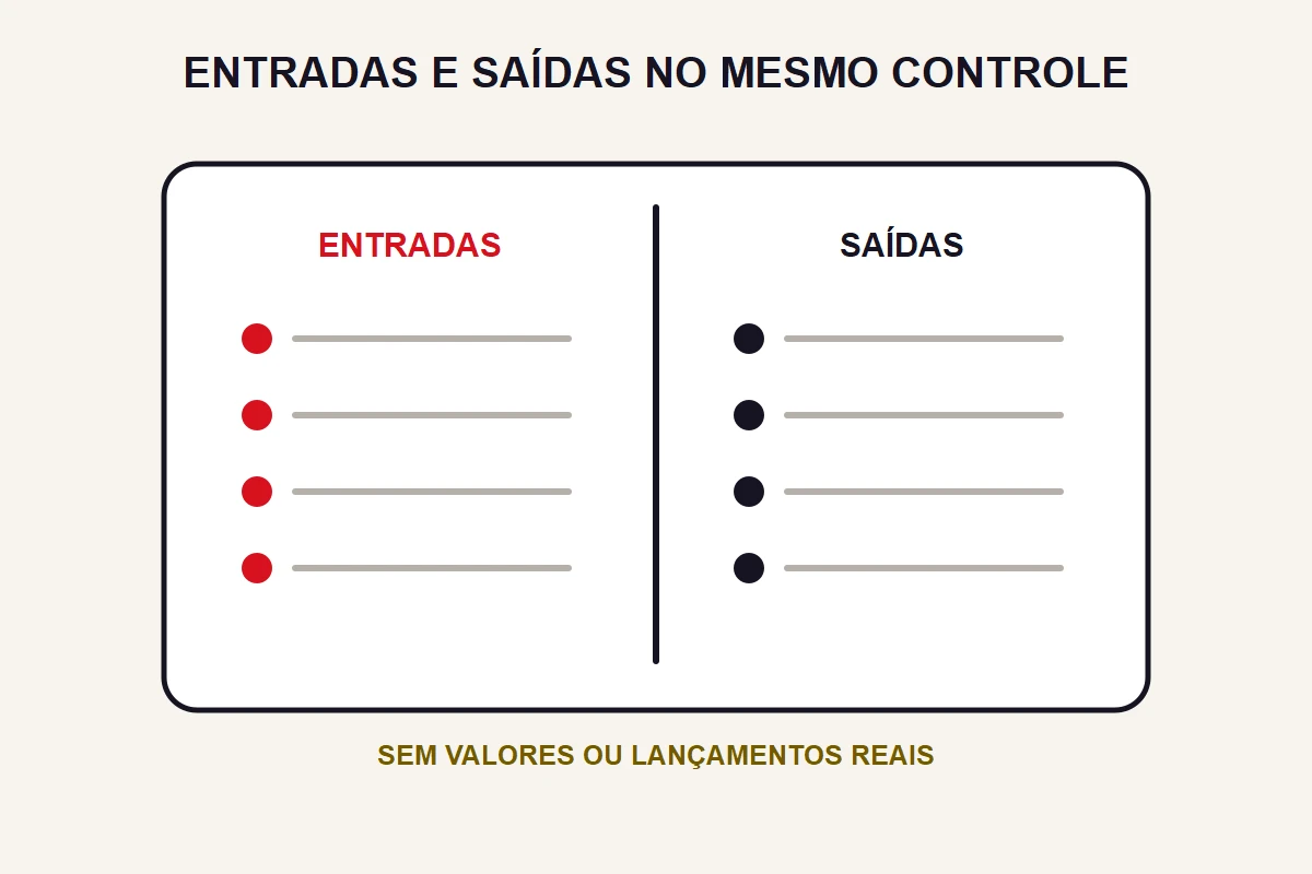 Um controle abstrato divide entradas e saídas em duas colunas sem valores.