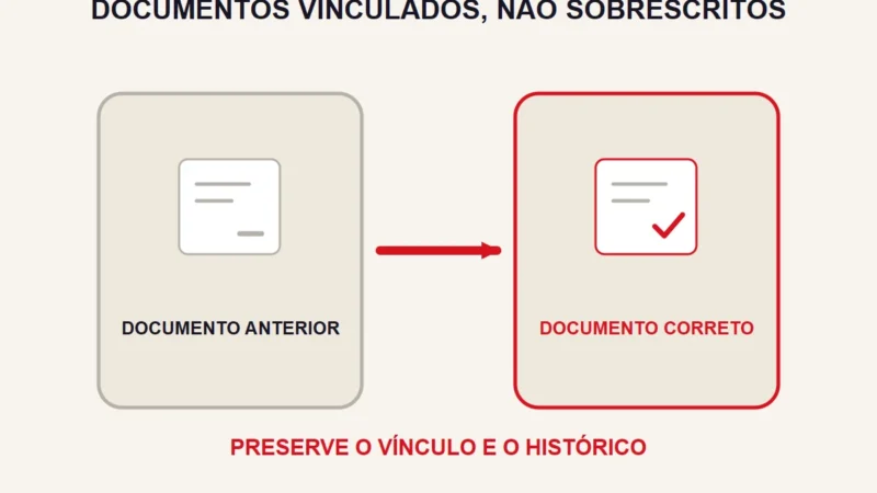 Dois cartões documentais abstratos permanecem ligados, com o anterior em cinza e o correto em destaque.