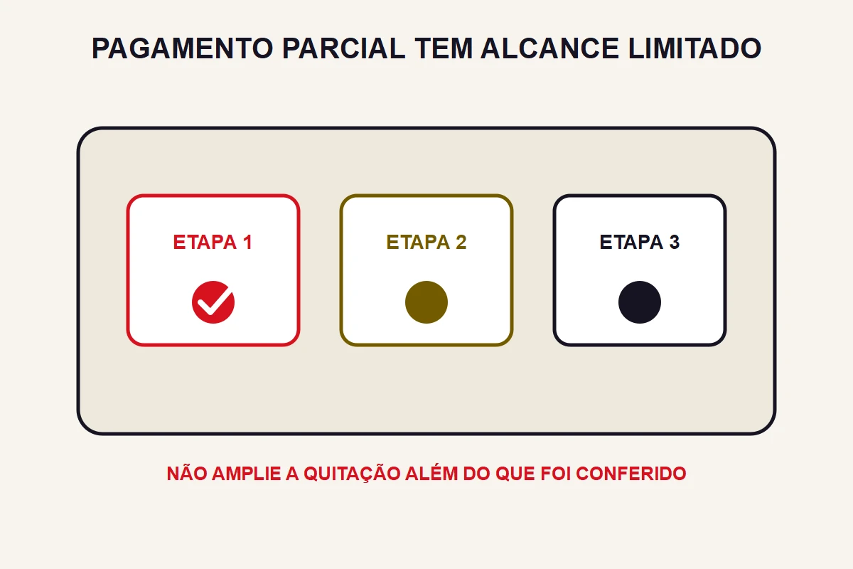 Três etapas de serviço permanecem separadas e apenas a primeira aparece marcada como paga.