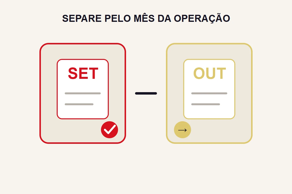 Duas pastas ilustradas, setembro e outubro, aparecem separadas por mês, com setembro marcado para conferência.