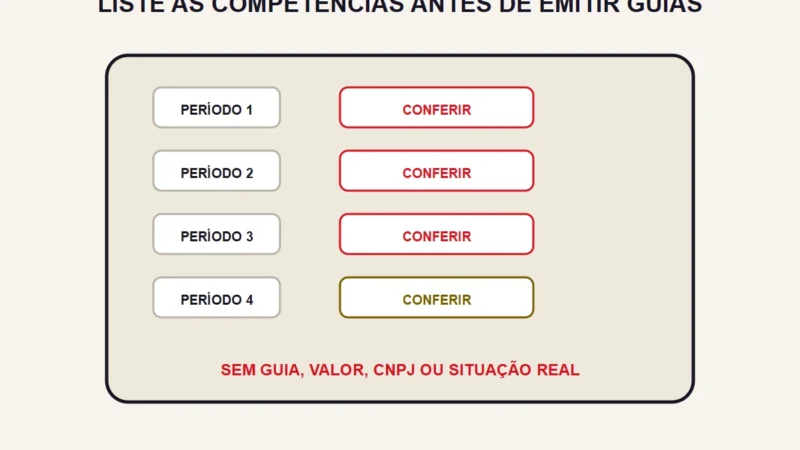 Uma lista abstrata mostra quatro períodos a conferir antes de emitir qualquer guia.
