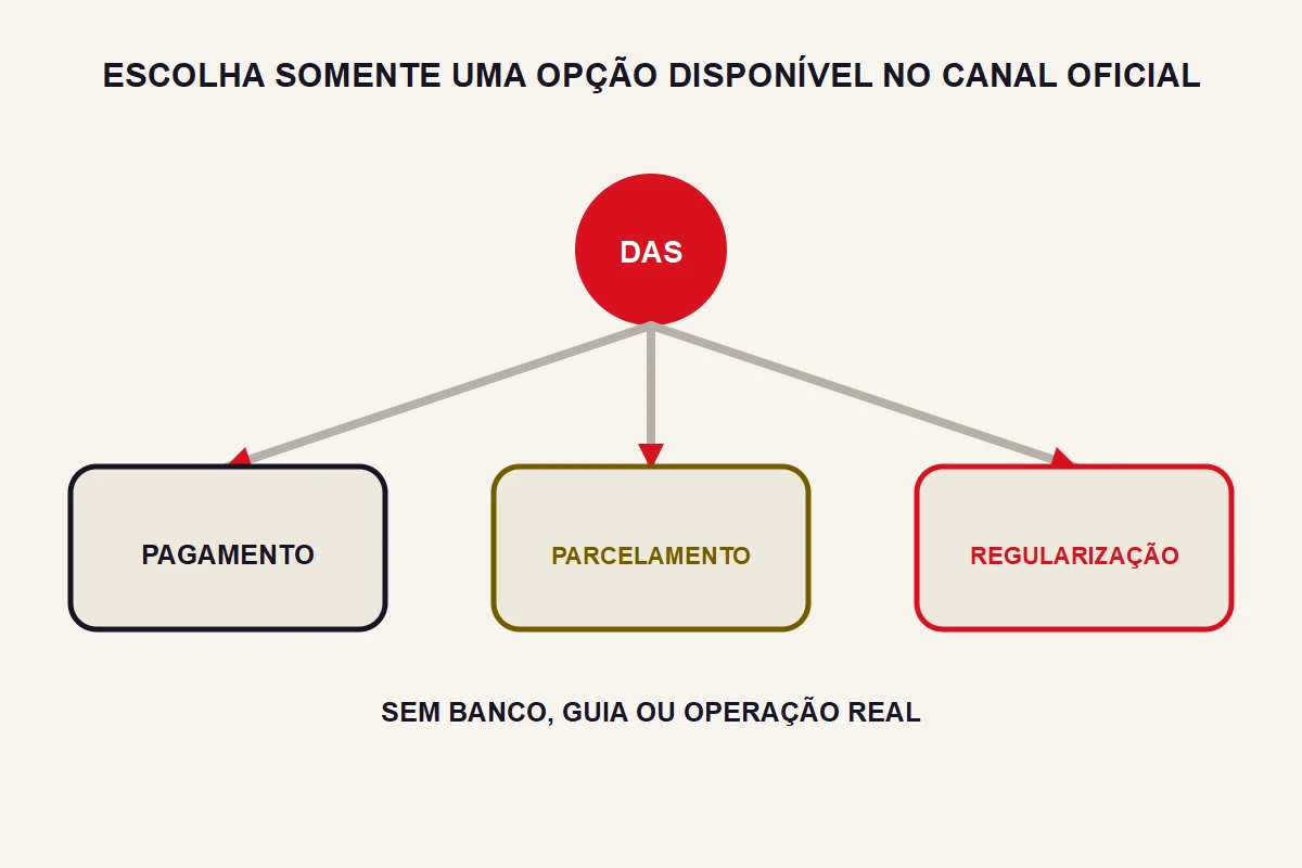 Um núcleo DAS aponta para pagamento, parcelamento e regularização como caminhos a confirmar.