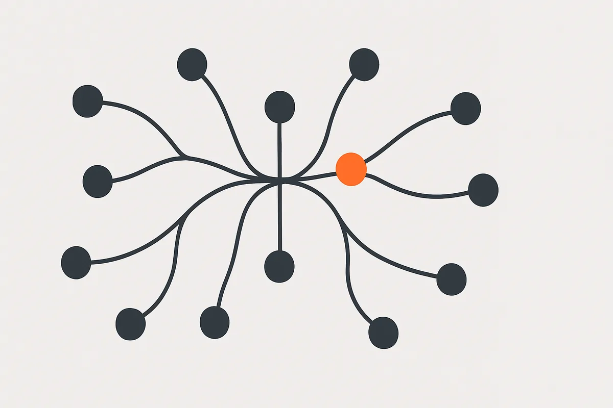 Ilustracao abstrata de rede de nos representando a distribuicao do servidor
